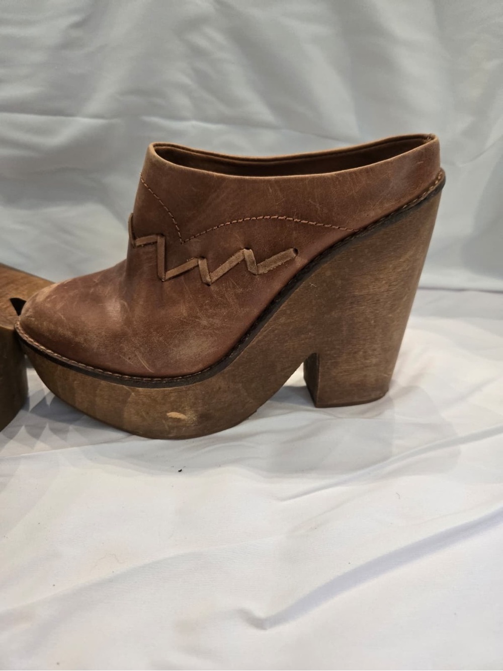 Free People Brown Leather Platform Mule Clogs - Picture 3 of 4